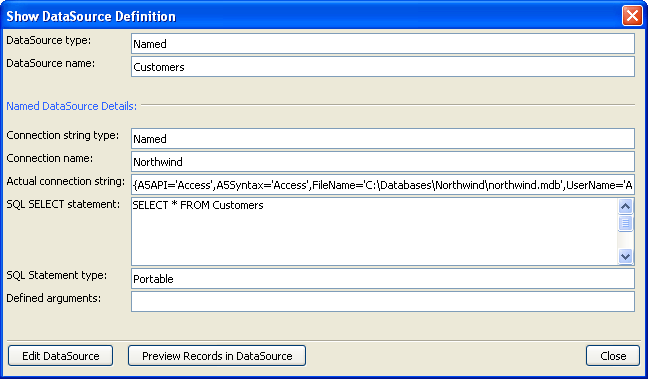 Sqr Show Data Source Definition